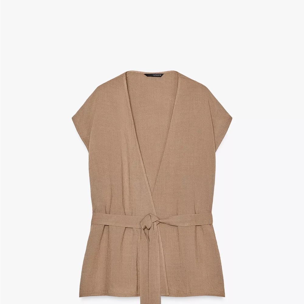 Zara Lightweight Tan Belted Kimono Tunic XS-S NWT